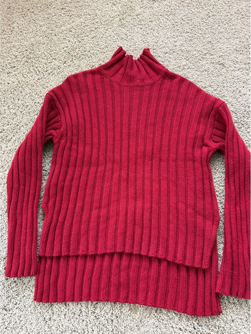 Everlane chunky ribbed turtleneck slouchy high low red Small knit sweater cozy